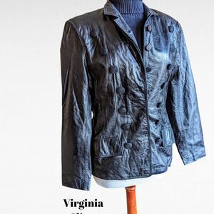 Vtg. Virginia Slims Wear Double Breasted Military Leather Jacket  Sz S